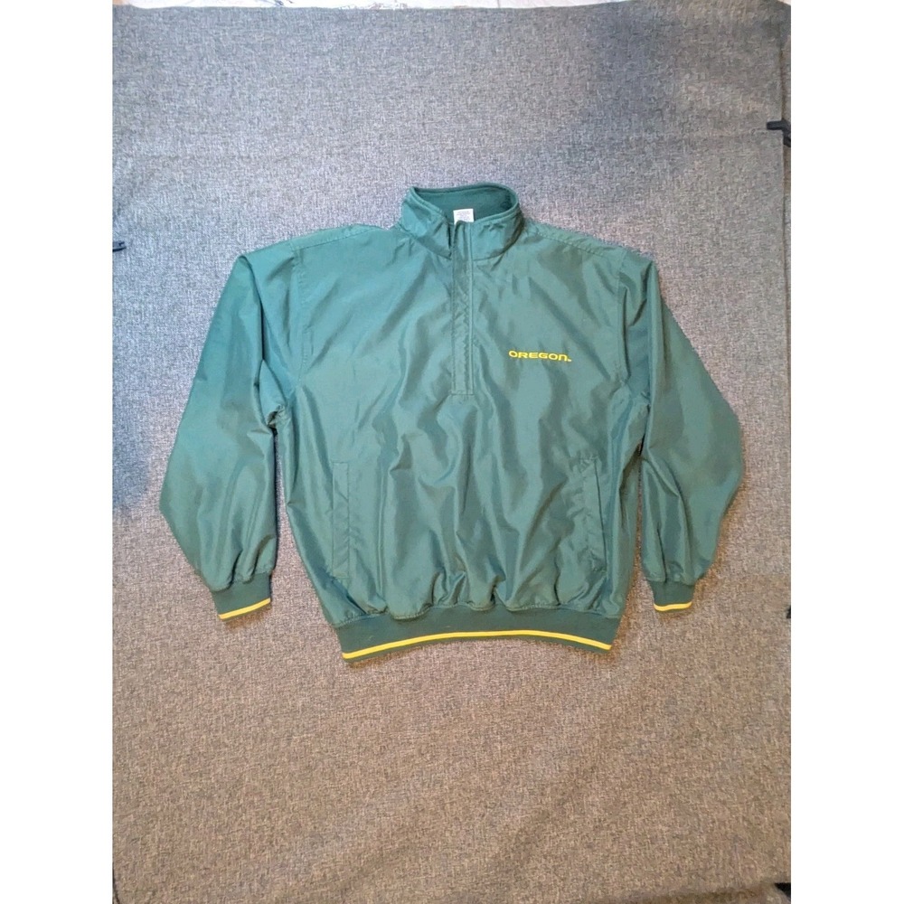 Vintage Oregon Ducks Jacket Quarter Zip Green Yellow Campus Drive‎ Varsity LG